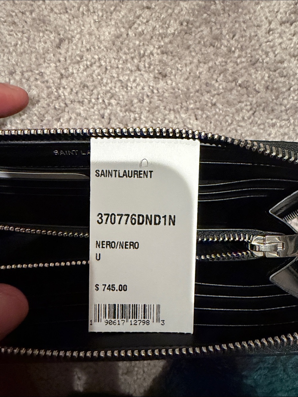 YSL Saint Laurent Black Croc-Embossed Zip Around Wallet with Silver YSL Logo - Picture 10 of 10